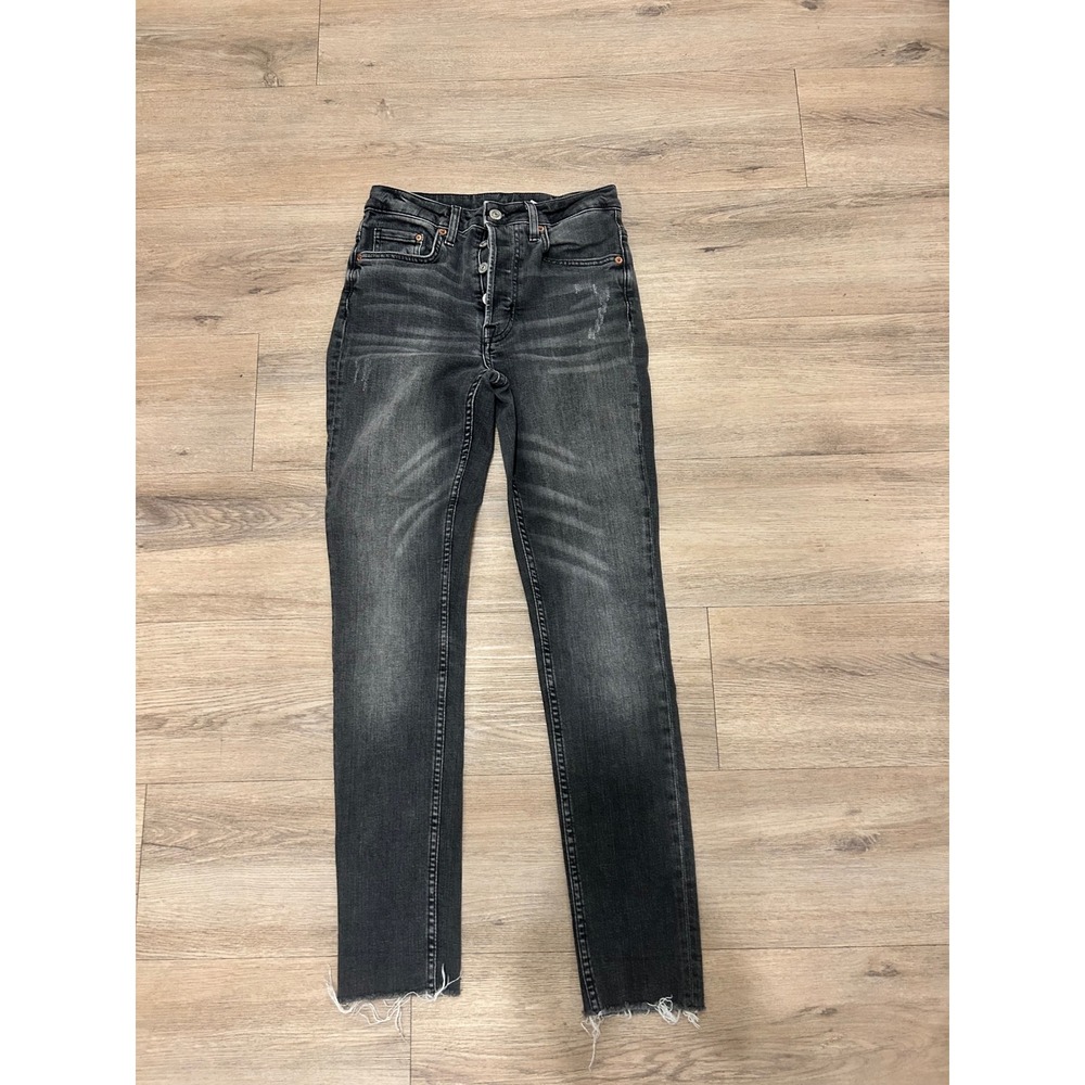 H&M &Denim Black Wash Skinny Ankle High Waist Distressed Jeans Women's